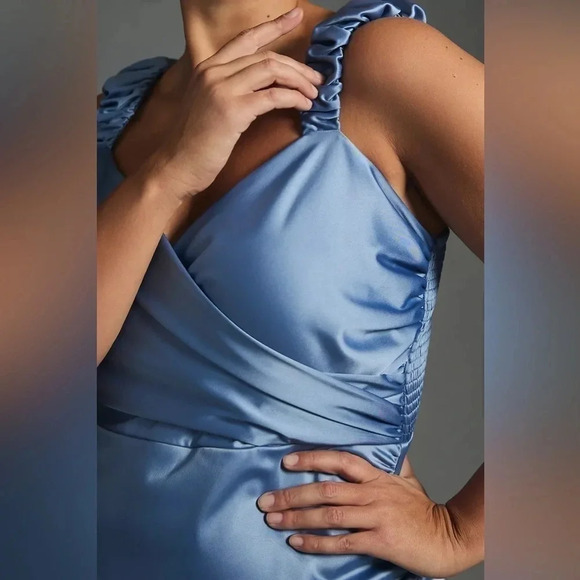 Anthropologie Sky Periwinkle Ruched Sweetheart Cocktail Midi Dress Plus Size 3X - Picture 2 of 7